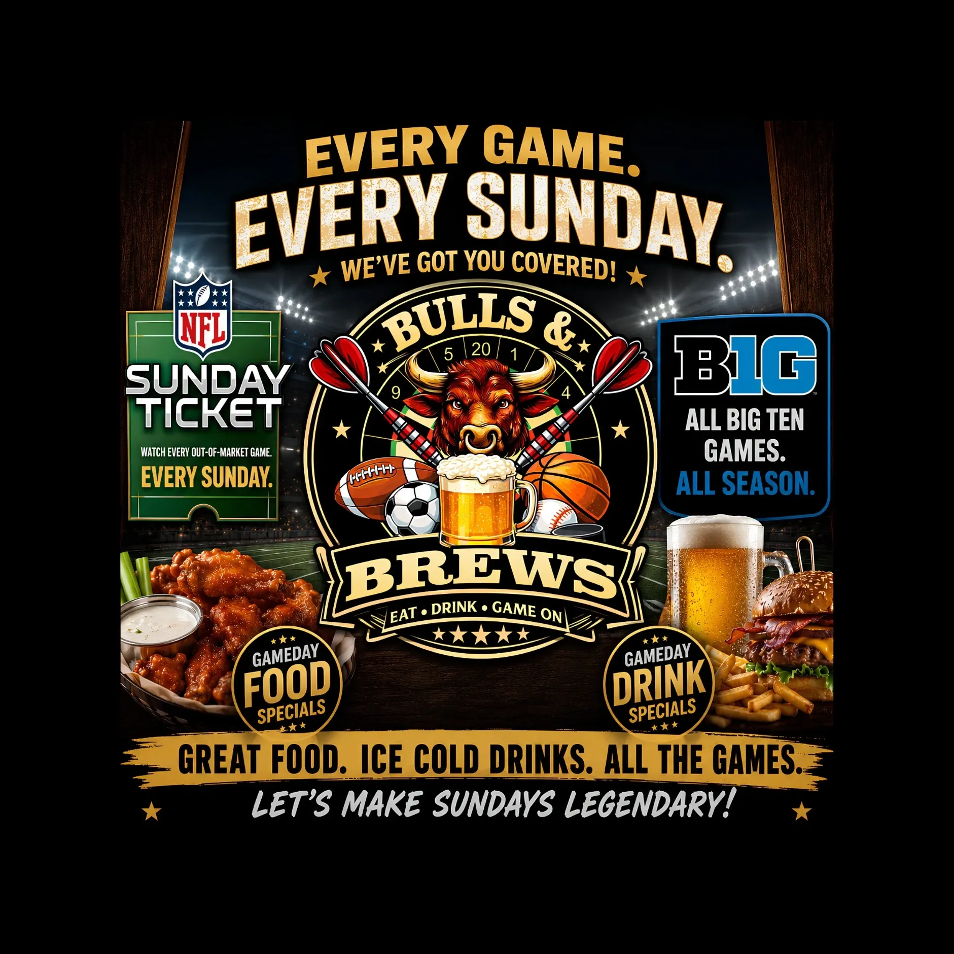Bulls & Brews NFL Sunday Ticket promotional graphic